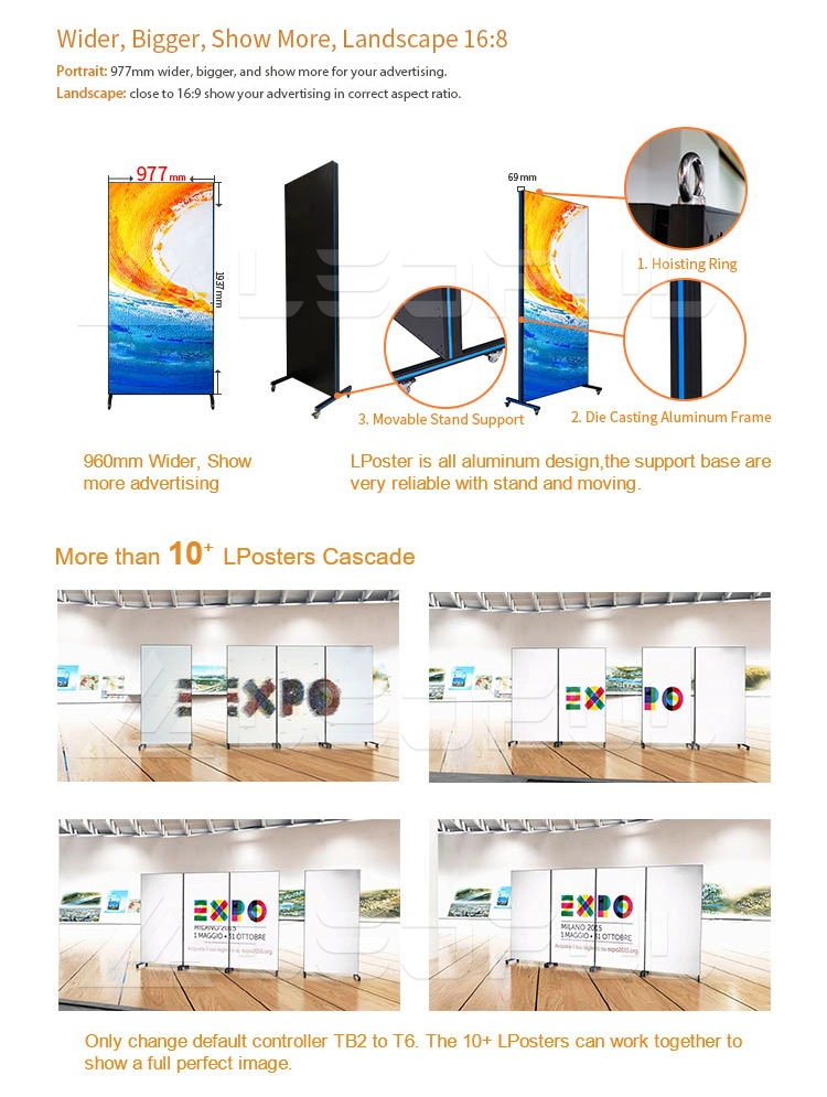 in Stock! Portable Free Standing Moveable P2.5 P2 P1.8 HD Commercial Advertising Full Color Indoor LED Digital Poster Screen Panel Display with Aluminum Frame