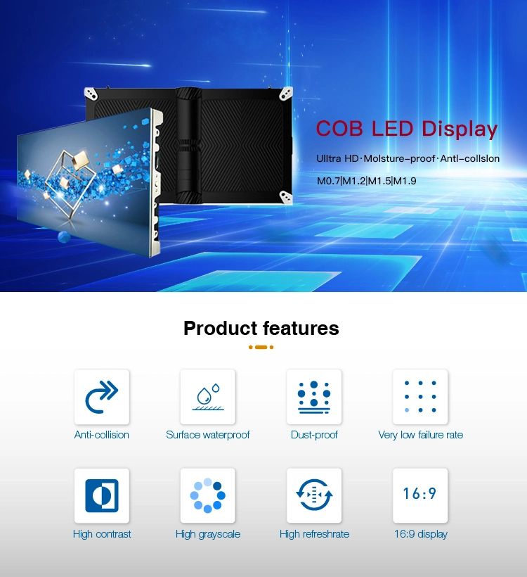 Small Pixel Pitch P0.7/P0.9/P1.2/ P1.5/P1.9 COB Indoor LED Display with Ultra HD Anti-Collision for Video Wall Screen